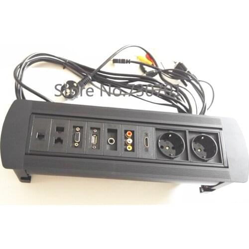 Multifunctional 2 EU power + AV + HDMI+USB+VGA+internet customized flipping fur niture meeting socket power strip