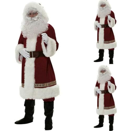 Mens Santa Claus Costume Father Christmas Fancy Dress Budget Outfit Suit Adult Costumes