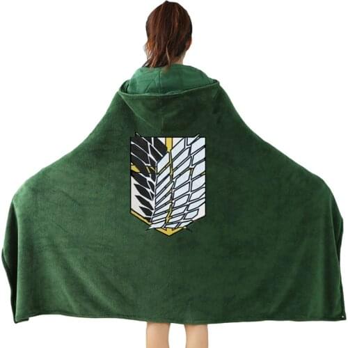 Attack On Titan Blanket Cloak Shingeki No Kyojin Survey Corps Cloak Cape Flannel Cosplay Costume Hoodie Thickness Throw Blanket
