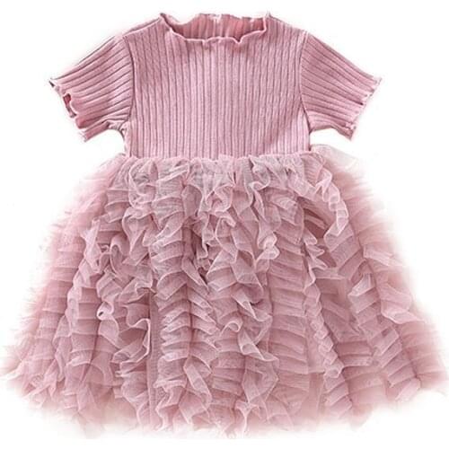2021 New Childrens Clothing Girls Dress Princess Dress Fashion Fluffy Stitching Knitted Cake Skirt Summer Girl Clothes