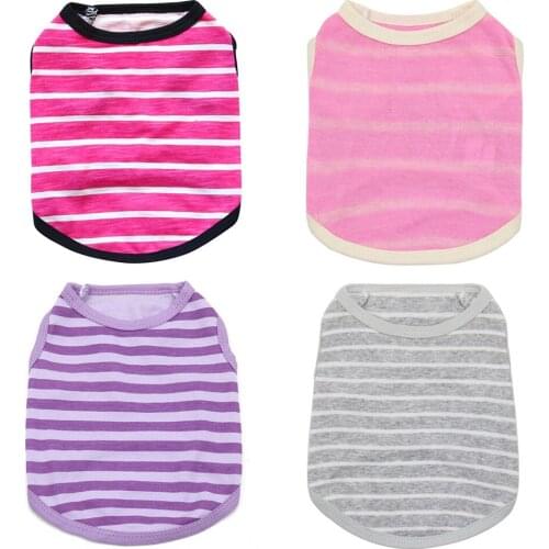 Small and Medium-sized Dog Pet Clothes Summer New Sweet and Breathable Printing Striped Soft Vest T-shirt Shirt Short Sleeves