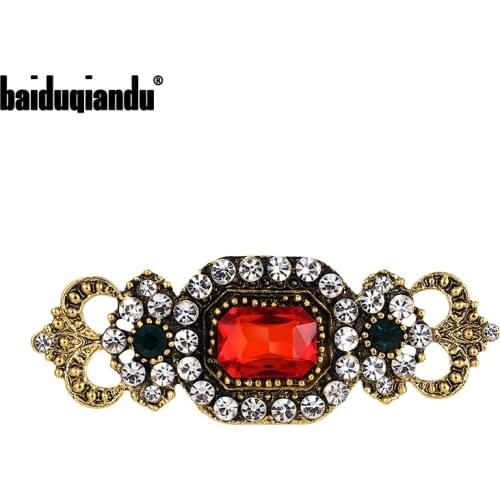 Baiduqiandu Brand New Arrival Vintage Red Crystal Art Deco Brooch Pins Fashion Costume Jewelry For Women Coat Clothes