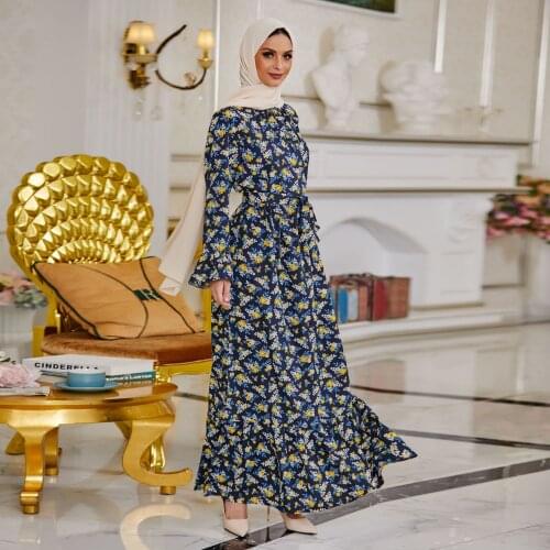 New plus size print dress, ankle-length print dress with micro flared sleeves Slim Casual Muslim Fashion Women Skirt