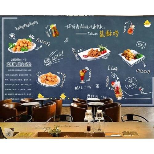Drop Shipping Custom Wallpaper Mural Chinese Cuisine Salt Crisp Chicken Fried Chicken Shop Snack Bar Background Wall Painting