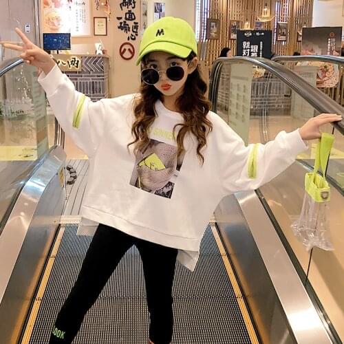 Girls Sport Sweaters Springs Childrens Clothing 2021 Autumn New Top Loose Kids Long-sleeved Bottoming Shirt sweatshirt