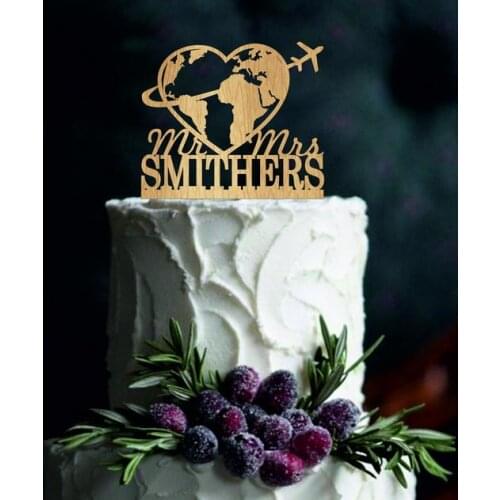 Last Name Cake Topper, Personalized travelling Cake Topper, Rustic Wedding Topper Travel themed Wedding Cake Topper, Mr & Mrs Ca
