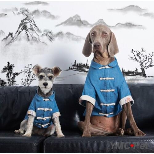 Chinese Traditional Design Dog Clothes Jeans Coat for Small Medium Large Dog Dragon Hoodies for Golden Retriever Pet Acessorios