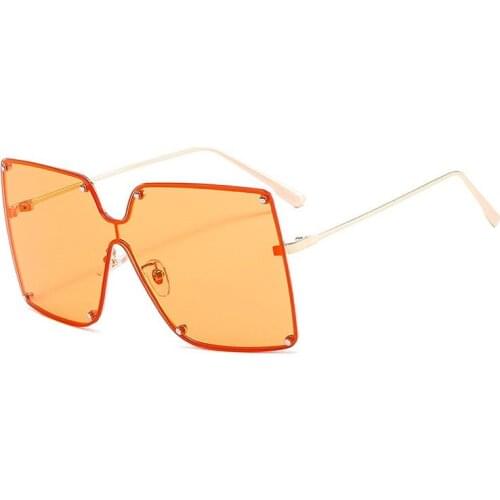 Unisex Fashion Ladies Square Orange Sunglasses Women Goggle Shades Vintage Metal frame One-piece Sun Glasses For Female Eyewear