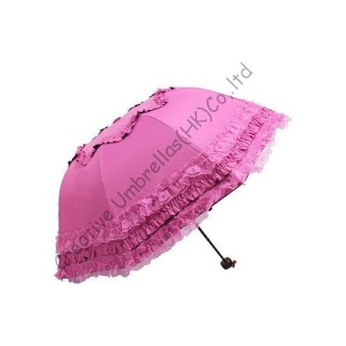 UPF>50+ Arched princess umbrellas,8 ribs,folding black coating 2 times,sunshade,border lacing,bag parasol,UV protecting