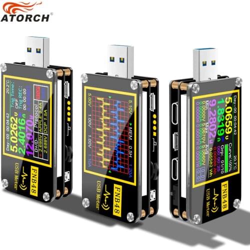USB tester FNB48 ammeter Voltage Current Voltmeter QC4 + PD3.0 2.0 PPS fast charging protocol capacity trigger test meter