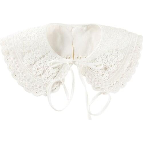 Embroidery Floral Lace Fake Collar Shawl 3 Layer Scalloped Trim Capelet Necklace