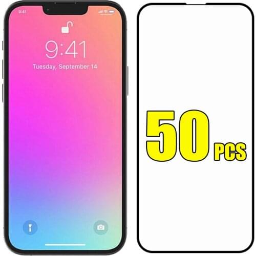 50pcs Tempered Glass Full Coverage Cover Curved Screen Protector Film Guard For iPhone 12 Mini 11 Pro Max XS XR X 8 7 6 Plus SE