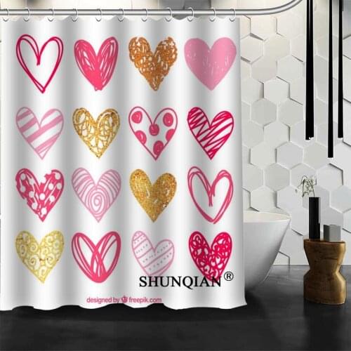 Custom Love Heart Shower Curtain 12 Hooks For The Bathroom High Quality Polyester Fabric Bath Curtain 3D Printing