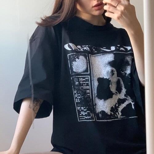 Goth Vintage Women Tshirt Black Cotton Streetwear Hip Hop Summer Short sleeve y2k top harajuku gothic graphic aesthetic Clothing
