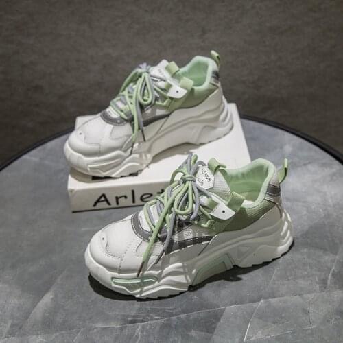 Fashion Spring Korean Platform Sneakers Women Shoes Thick Bottom Lace Up Chunky Sneakers Breathable Slip On Casual Shoes Woman