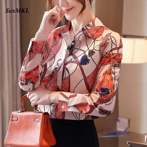 Women Office Chiffon Blouses 2020 Fashion Autumn Winter Long Sleeve Blouse Womens Korean Clothing Elegant Printed Top Shirts