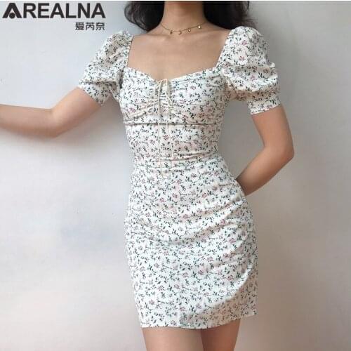 Summer Dress 2020 Retro Boho Women Tie Neck Floral Print Mini Sexy White Vintage Dress Puff Sleeve Korean Party Dresses Vestidos