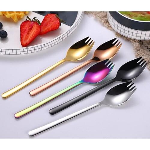 1Pcs Multifunction Spork Durable Stainless Steel Spoon Fork Noodle Fruit Salad Forks Kitchen Tools Home Tableware Dinnerware