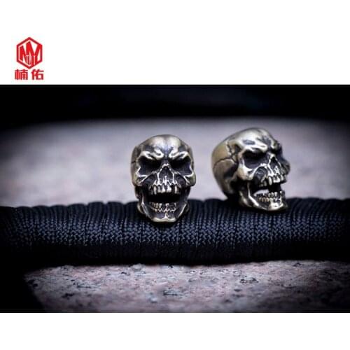 1PC Original Handmade Dark Skull Retro Brass Copper Oxide EDC Paracord Beads Umbrella Rope Cord Lanyard Pendants Knife Beads