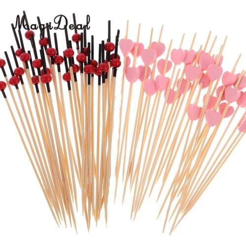 MagiDeal 200pcs Red Bead Pink Heart Cocktail Sticks Sandwich Fruit Toothpicks Picks Wedding Christmas Party Supplies 12 cm