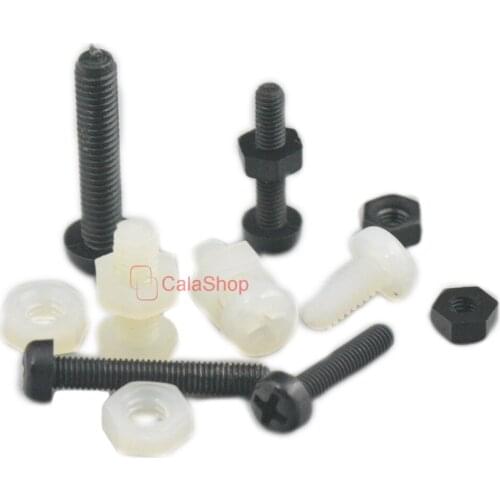 50 Pcs / Lot M4 Fastener Plastic Nylon Round Pan Phillips Head Screw Bolt With Nuts DIY White Black