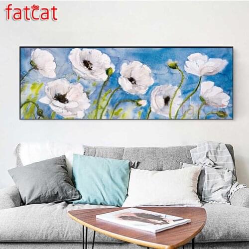 FATCAT Abstract white poppy flower large 5D Diy Daimond Painting Full Square Round Drill Rhinestone Embroidery Sale AE1884