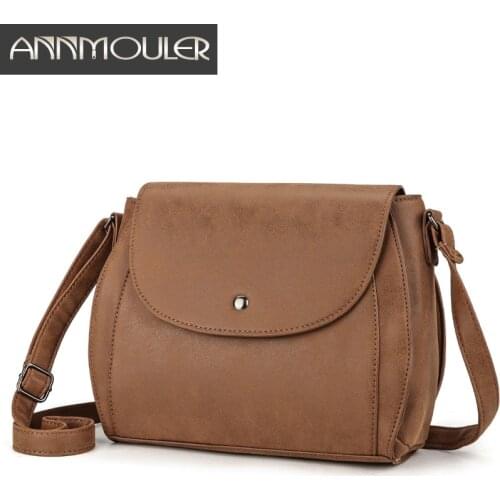 Annmouler High Quality Brown Crossbody Messenger Bag Vintage Women Shoulder Bag 4 Colors Pu Leather Satchel Messenger Bag
