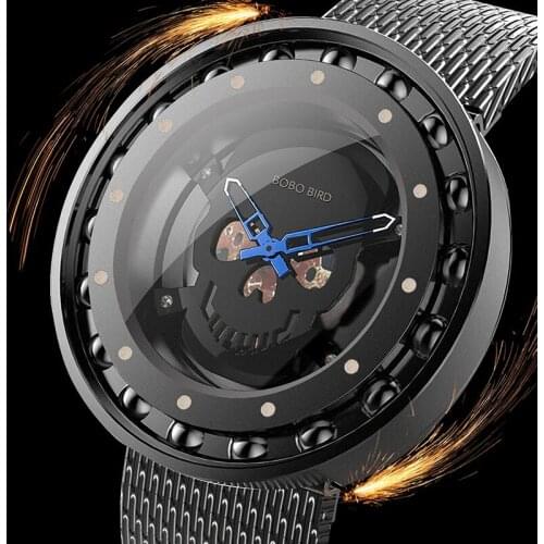 BOBO BIRD Steel Watch Skull Dial New Design 360 Degree Rotation Bearing Construction Wristwatches relogio masculino C-Q21
