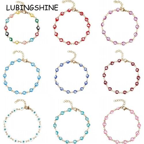 Gold Color Stainless Steel Blue Turkish Evil Eye Chram Bracelets for Women Men Adjustable Bracelets Anklet Jewelry Gift