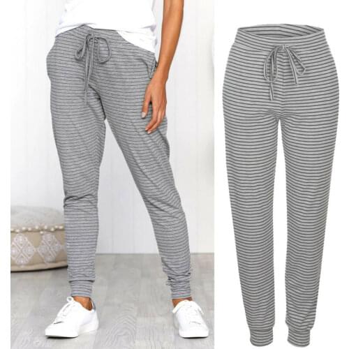 Autumn Fashion Womens High Waist Stretch Skinny Pencil Pants Casual Loose Striped Sport Fitness Denim Leggings Jegging Trouser