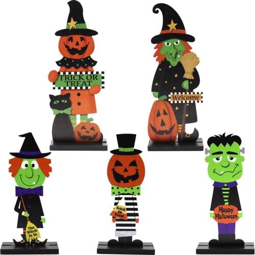 Wooden Craft Gift Ornaments Halloween Pumpkin Man Witch Home Table Decoration Wooden Ornaments Accessories for Living Room