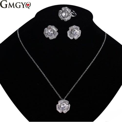 GMGYQ Korean Temperament Hawthorn Flower Zircon Three Sets Of Noble Banquet Party Jewelry Women Wedding Jewelry Sets For Brides