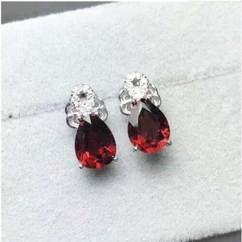 Garnet earring Free shipping Natural real garnet 925 sterling silver earrings 6*8mm