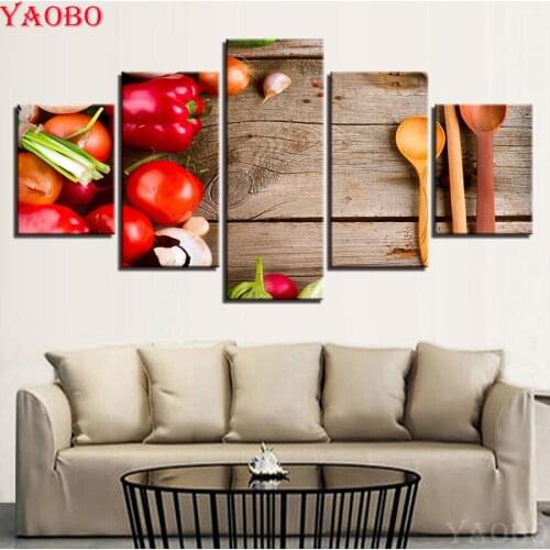 5 Pieces DIY Diamond Painting Full Embroidery beads 5D Square/Round Drill Mosaic Rhinestone Food Spoon Vegetables Tomatoes