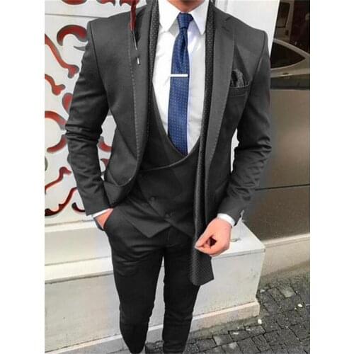 Handsome Groomsmen Notch Lapel Groom Tuxedos Wedding Dress Men Suits Blazer Prom Dinner (Jacket+Pants+Tie+Vest) A620