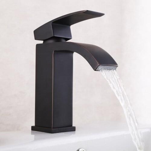 Oil Rubbed Bronze brass copper Waterfall Vanity Sink Faucet golden Basin mixer tap with Rectangular Spout for Lavatory