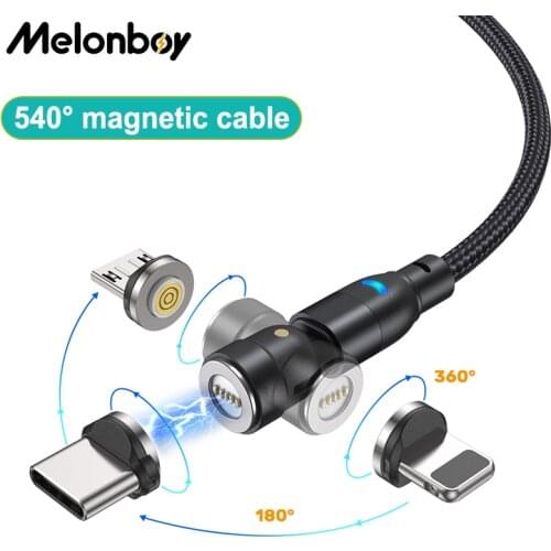 Melonboy 540 Rotate Magnetic Cable Fast Charging Magnet Charger Micro USB Type C Cable Mobile Phone Wire Cord For iPhone Xiaomi