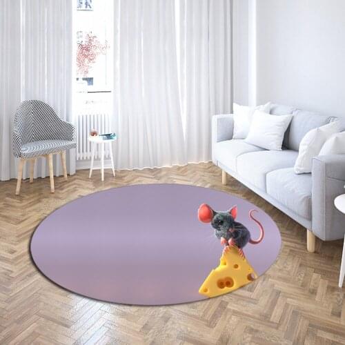Cute Mouse and Cat Print Round Carpet Animals Floor Mat Anti Slip Area Rugs Kids Bedroom Gift Decor Kitchen Rugs Office Mats
