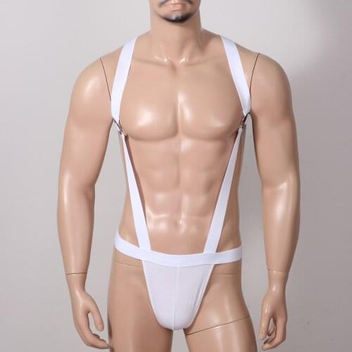 Men Wrestling Singlet Bodysuit Sexy Lingerie Body Shoulder Chest Restraints Elastic Straps Bulge Pouch Jockstrap Underwear Porno