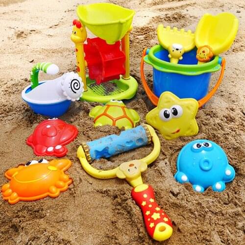 11pcs high end Funny Kids Beach Sand Game Toys Set Shovels Rake Hourglass Bucket Children Outdoor Beach Playset Role Play Kit