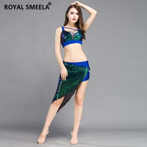 2020 new belly dance shinning two-piece one suit, sequin set, metal buckle suit: Bra & skirt -8819 M, L