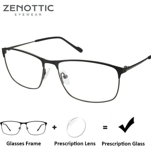 ZENOTTIC Metal Square Prescription Glasses For Men Frame Optical Myopia Hyperopia Eyewear Photochromic Anti-Blue-Ray Eyeglasses