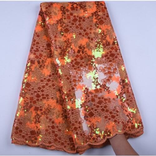 Latest Orange African Organza Sequins Lace High quality 2020 French Tulle Mesh Lace Nigerian Voile Lace Fabric Wedding Dress