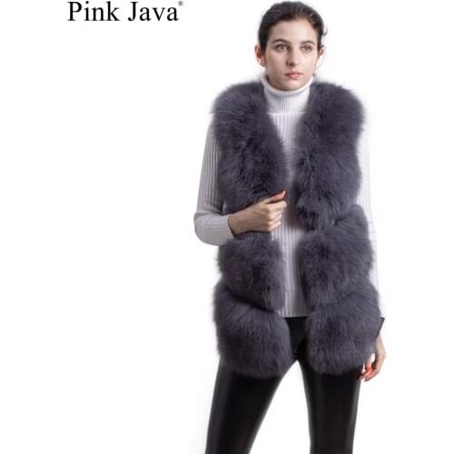 PINK JAVA QC1808 FREE SHIPPING big fur coat real fox fur women vest long fur gilet fluffy thick genuine leather vest