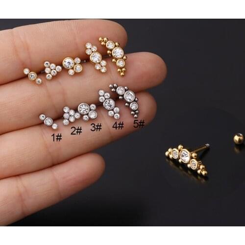 New 1Pc 16G Stainless Steel Cz Small Cartilage Stud Earrings Gold Silver Color Geometric Helix Tragus Lobe Ear Piercing Jewelry