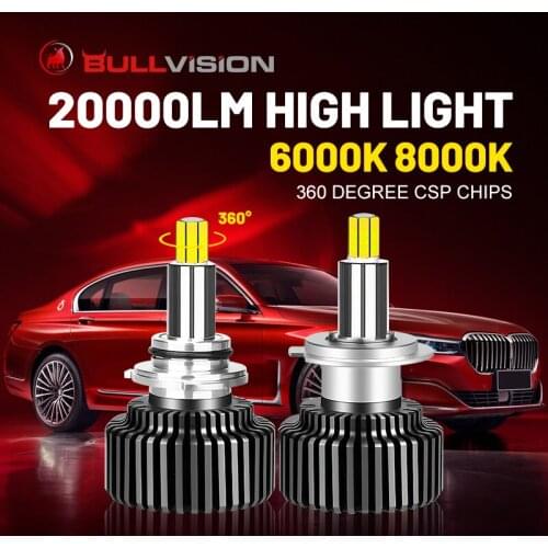 BULLVISION H7 LED Headlight 20000LM 360 Degree CSP Chips H4 9012 HIR2 H1 H11 H8 H9 9005 9006 HB3 HB4 6000K 8000K High Bright 80W