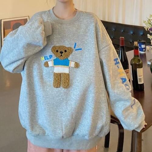 Harajuku Style Oversized Loose Long-Sleeved Bear Sweater Women Autumn Kawaii Clothing Couple Hoodie Clothes y2k WomenS Clothing