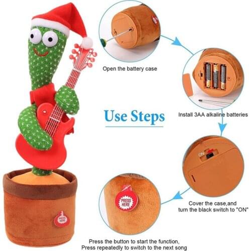 Dancing Cactus Doll Electronic Singing And Dancing Plush Cactus Toy With 3 English Songs Funny Cactus Guitar Toy For Kids Xmas
