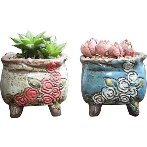 Vintage Ins Hand Painted Purple Clay Succulent Flower Pot High Quality Old Pile Thumb Pot Ceramic Succulent Potted Plant