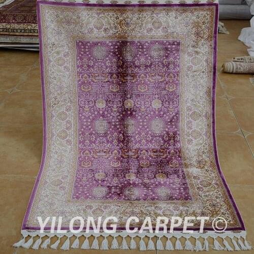 Yilong 3.5'x5' Oriental silk carpet purple handmade vantage exquisite handmade silk rugs (1768)